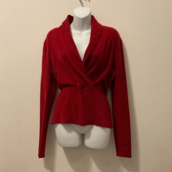 KENAR Women’s Red V-Neck Sweater Size Large - Picture 2 of 6